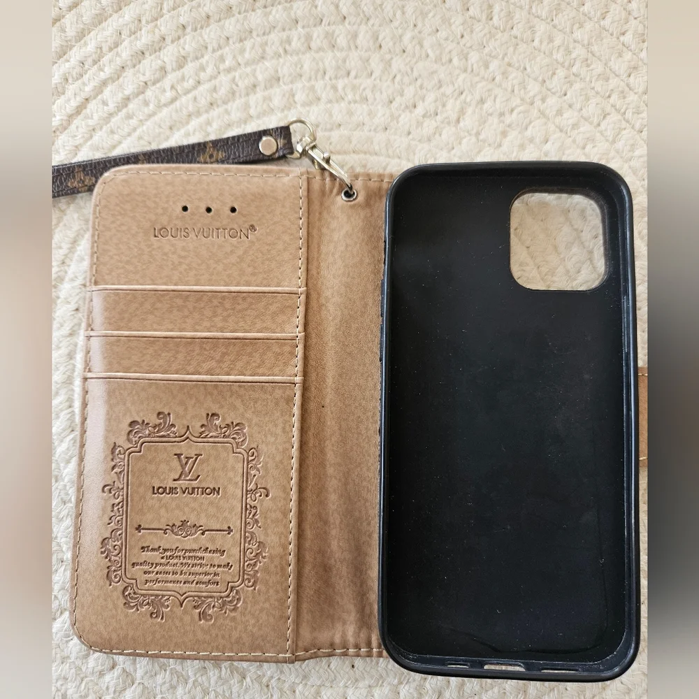 Louis Vuitton Monogram Brown & Gold Logo Wristlet Phone Folio
